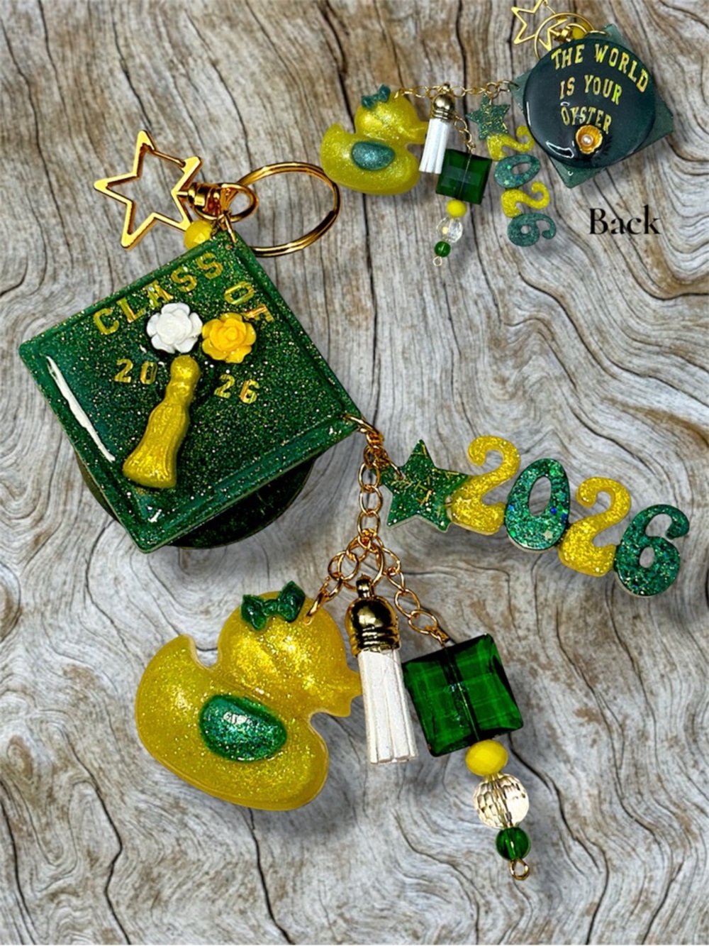 Keychain, Graduate Gift, Resin, University of Oregon, Glass Beads, Graduation